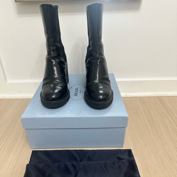Prada Sleek Black Leather Ankle Boots - Picture 1 of 4